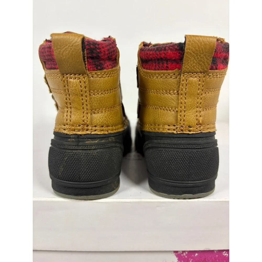 Magellan Outdoors Toddler Boys Tan Black Duck Boots Buffalo Plaid Size 6 Toddler